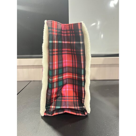 Victorias Secret Plaid & Shearling Tote Bag Flannel Feel Soft Holiday - Picture 3 of 7